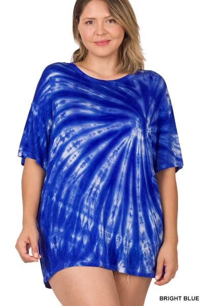 53 PSS-M {Looks Like Fun} Bright Blue Tie Dye Tunic PLUS SIZE 1X 2X 3X