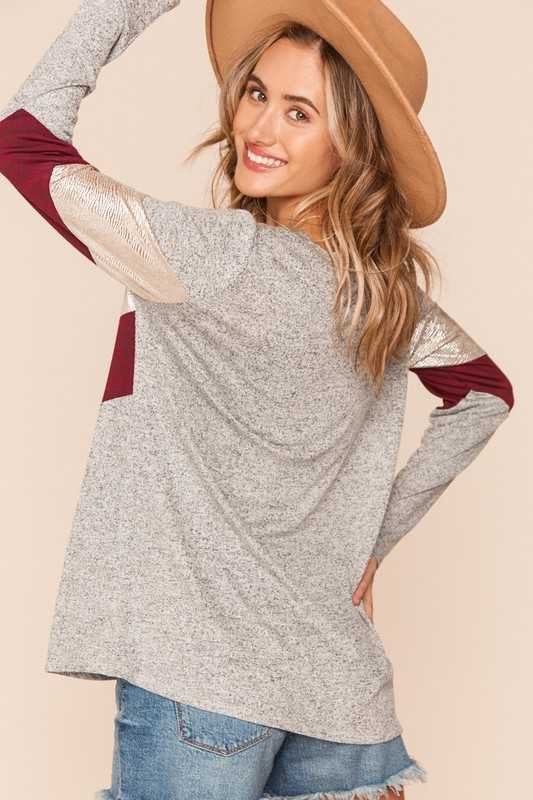 SALE! 29  CP-H {Like A Champ} Grey Maroon Metallic  Top PLUS SIZE XL 2X 3X