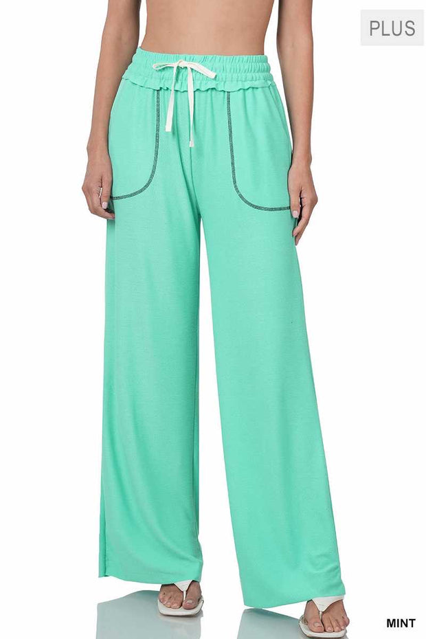 LEG-D {Seal The Deal} Mint Wide Leg Joggers PLUS SIZE 1X 2X 3X