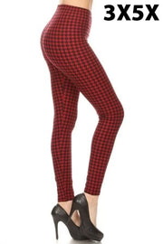 BT-99  {To The Bank} Burgundy Houndstooth Leggings EXTENDED PLUS SIZE 3X/5X