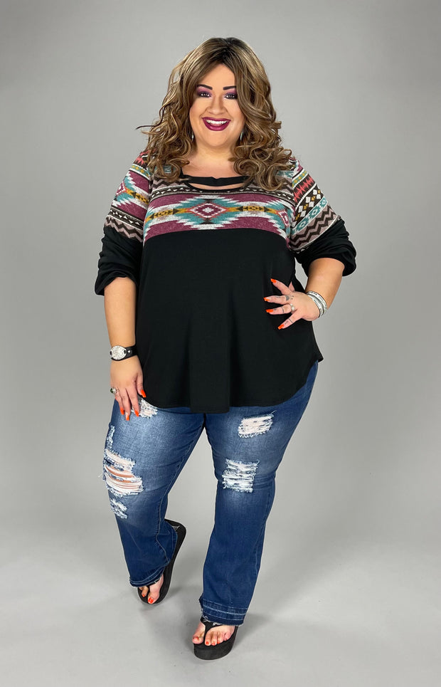 SALE!! 56 CP-H {Western Charm} Magenta/Black Tribal Print Top SALE!! PLUS SIZE 1X 2X 3X