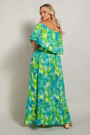 SALE!! LD-B {Waiting On Love} Green/Blue Leaf Print Maxi Dress PLUS SIZE 1X 2X 3X