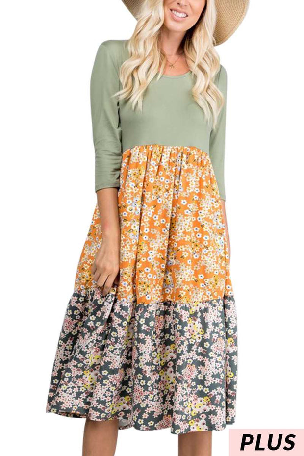 SALE!!  LD-Z {Fields of Joy} Sage/Daisy Print Dress PLUS SIZE 1X 2X 3X