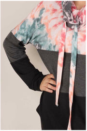 SALE! 25 HD-P {Star Week} Mauve Blue Tie Dye Contrast Hoodie PLUS SIZE 1X 2X 3X