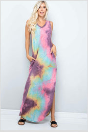 SALE!! LD-A {My Rainbow} Tie Dye V-Neck Maxi Dress PLUS SIZE 1X 2X 3X