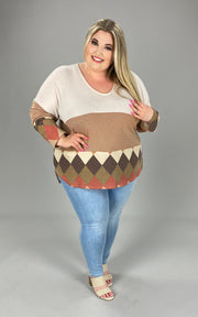 SALE!!  56 CP-J {Unexpected Treat}  Brown V-Neck Print Top PLUS SIZE 1X 2X 3X