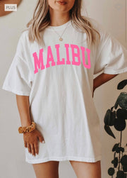 SALE!! 30 GT-H {Malibu} White/Pink MALIBU Graphic Tee PLUS SIZE 1X 2X 3X