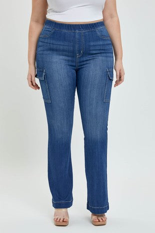 BT {Ms. Cello} Dark Denim Flared Cargo Jeggings