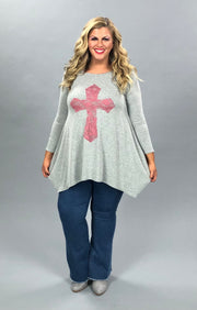 SALE!!  29 GT-C {Don't Cross Me} Grey Pink Cross Detail Top PLUS SIZE XL 2X 3X