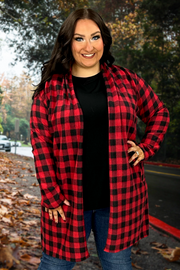 57 OT-H {In Session} Red/Black Check Print Duster w/Pocket PLUS SIZE 1X 2X 3X 4X 5X