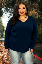 88 SLS-E {Keeping It Together} Dk. Navy V-Neck Top PLUS SIZE 1X 2X 3X