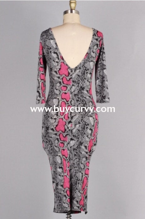 Ld-K {Whos That Lady} Blk/fuchsia Snakeprint Bodycon Dress Long