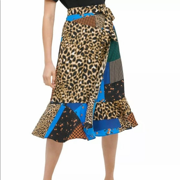 SALE!! BT-G M-109 {Calvin Klein}  Patchwork Leopard Skirt RETAIL $99.50 PLUS SIZE 16W 18W 22W 24W