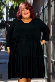 84 SQ-A {My Natural State} Black V-Neck Tiered Dress PLUS SIZE XL 2X 3X 4X 5X