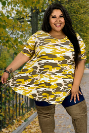 84 PSS-E {Not The Average} Mustard Camo Print Top PLUS SIZES XL 2X 3X