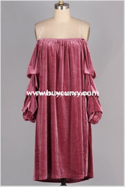 Off-I {Opera House} Mauve Velvet Dress With Ruched Sleeves Off Shoulder