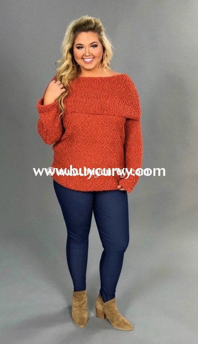 Off-R Umgee Rust Off-Shoulder Sweater (Soft & Stretchy!) Off Shoulder