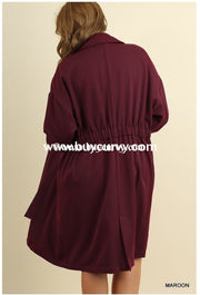 Ot-J Umgee Long Wine Coat Elastic Draw String Waist Outerwear