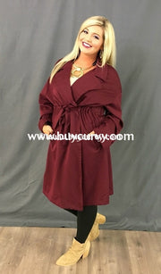 Ot-J Umgee Long Wine Coat Elastic Draw String Waist Outerwear