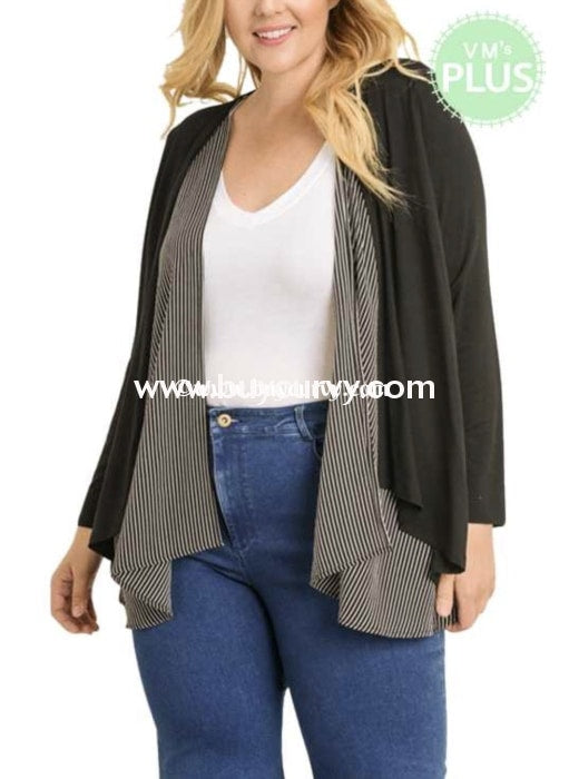 Ot-K {One Step Away} Black Cardigan With Striped Layer Detail Outerwear