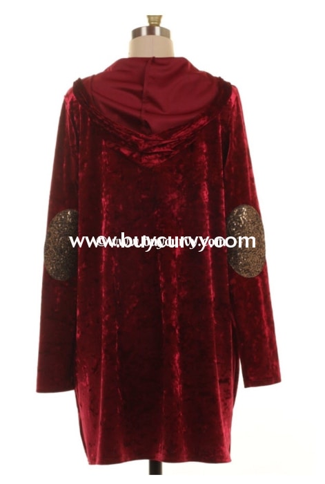 Ot-O Mulberry Soft Velour Hooded Cardi With Sequined Elbow Patches Sale!! Outerwear