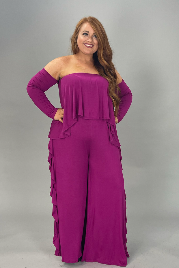 SALE!! RP-ZZ Plum 1 pc. Romper Long Sleeves With Ruffle Detail