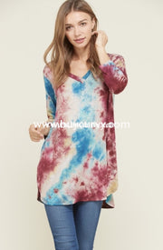 Pq-Z {Born Again} Hi-Lo Multi Tie-Dye Top With V-Neck Pq