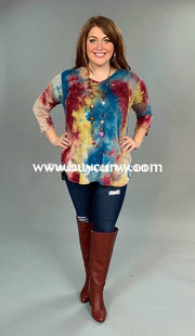 Pq-Z {Born Again} Hi-Lo Multi Tie-Dye Top With V-Neck Pq