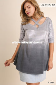 Pss-L Umgee Heather Gray Ombre Striped Criss-Cross Sale! Pss