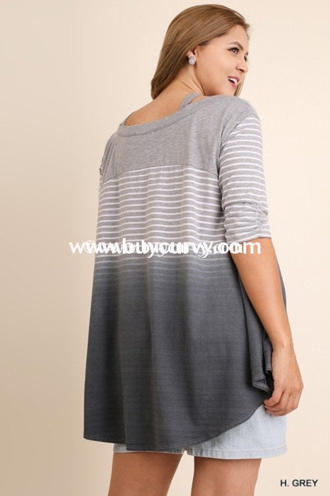 Pss-L Umgee Heather Gray Ombre Striped Criss-Cross Sale! Pss