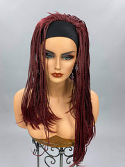 {Shaquiah} Long Burgundy Braided Headband Wig