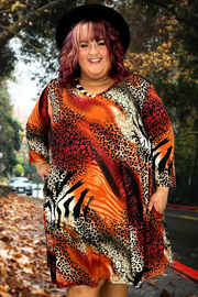 SALE!! 85 PQ-Z {Reserved For Fun} Rust Animal Print V-Neck Dress  EXTENDED PLUS SIZE 3X 4X 5X