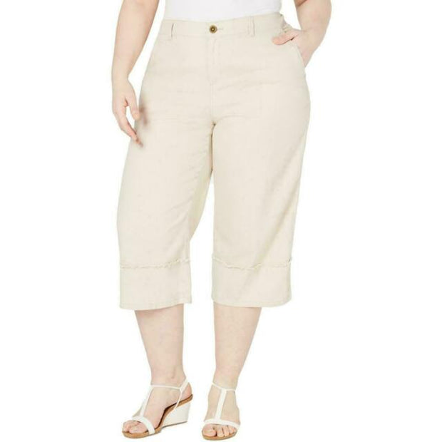 SALE!! BT-A  M-109  {Style & Co} Khaki Frayed Trim Capris PLUS SIZE 16W 18W