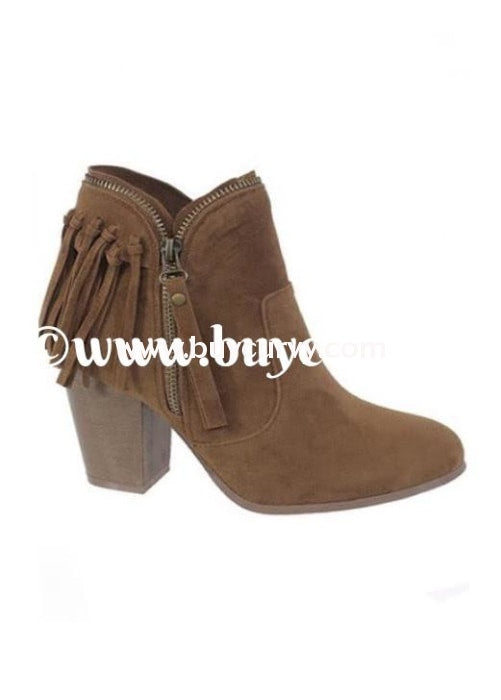 Shoes-Tan Fringed Boots With Platform Heel & Side Zipper Sale! Shoes