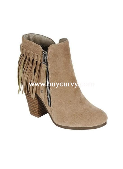 Shoes Yoki- Beige Fringed Booties With Platform Heel & Side Zipper Sale! Shoes