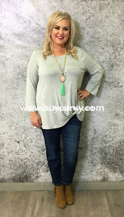 Sls-E Long Sleeved Heather Gray Top With Knotted Hem Sls