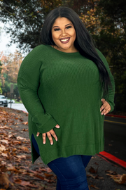 SALE!! 31 SLS-F {Speak Truth} Army Green Waffle Knit Top PLUS SIZE XL 2X 3X