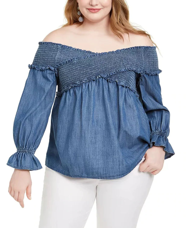 SALE!! OS-A  M-109  {INC} Blue Off Shoulder Top Retail $89.50 PLUS SIZE 2X