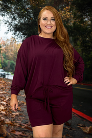 SALE!! 21 SET-E {The Good Life} Burgundy Long Sleeve Short Set PLUS SIZE 1X 2X 3X